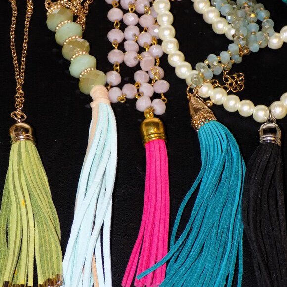 Lot of 9 Corded Tassel Pendant Beaded & Chain Necklaces Bundle.  New w/o Tag - Picture 4 of 5